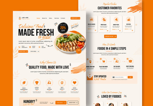 Delicious Food Delivery Restaurant Website Landing Page UI Layout Template