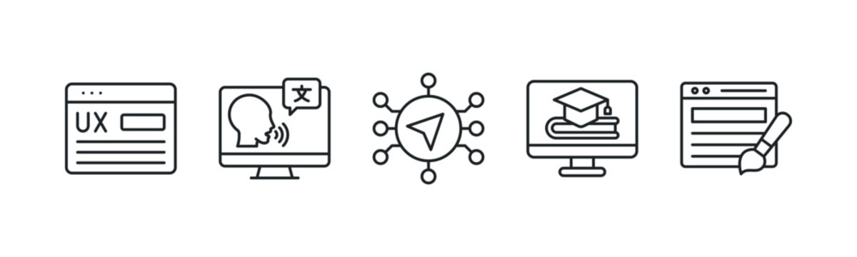 Digital Experience and Technology Literacy Framework icon line illustration. UX Design, Device Fluency, Tech Navigation, IT Education and Web Design