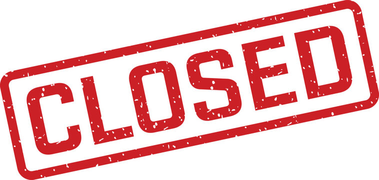A red rubber stamp prominently displaying the word CLOSED diagonally placed against a plain white field