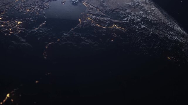 Digital graphics of Planet Earth- Nightfall arrives on the globe