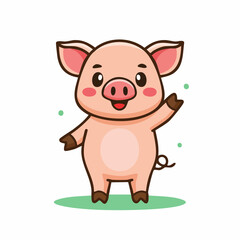 Fototapeta premium Cute cartoon pig waving hello