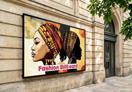 Horizontal billboard mockup on classical stone building wall
