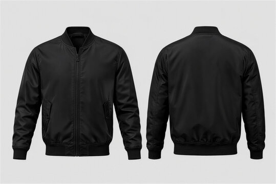 Black Bomber Jacket Front and Back View Mockup