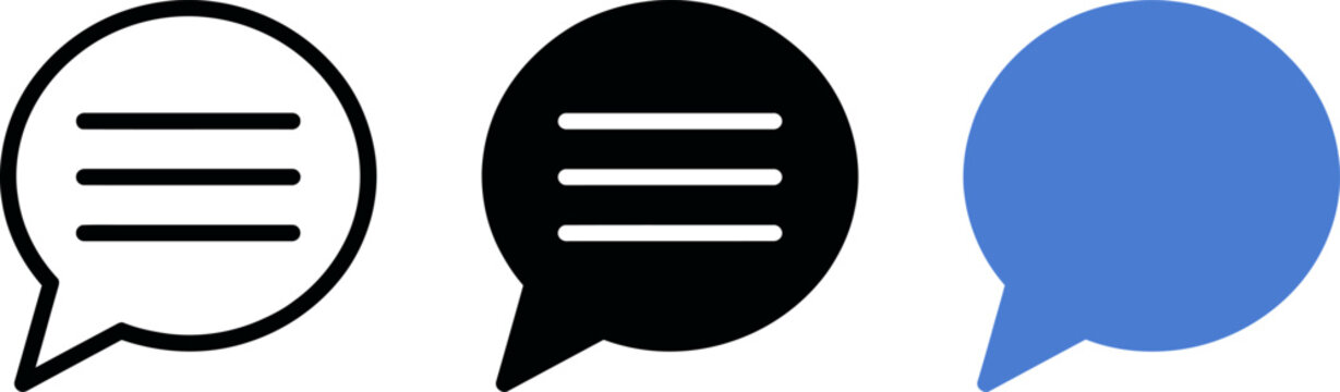 Three speech bubbles with text lines on white background for chat and communication
