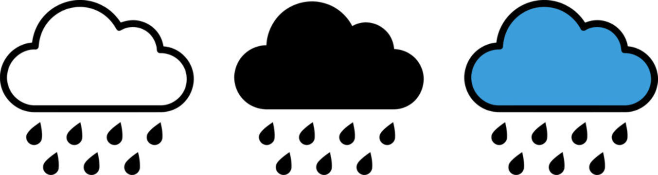 Weather icons with clouds and raindrops in different colors