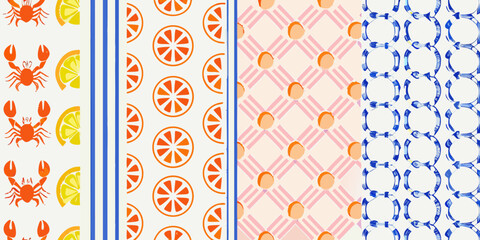 nautical summer pattern with crabs oranges and chains © Kopil