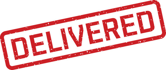 A striking red rectangular stamp featuring the word DELIVERED in a grunge style on a pristine white background © Design_a2z