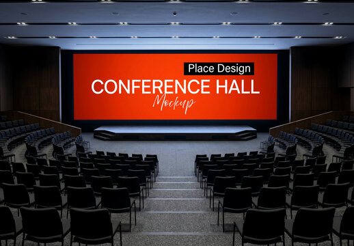 Large screen projector mockup in modern conference hall auditorium