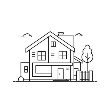 Modern minimalist house exterior outline vector illustration with simple lines and clean design.