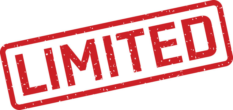 A striking red grunge stamp featuring the prominent word LIMITED on a bright white surface