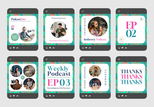Modern Podcast Social Media Story Collection with Creative Audio Streaming and Promotional Design