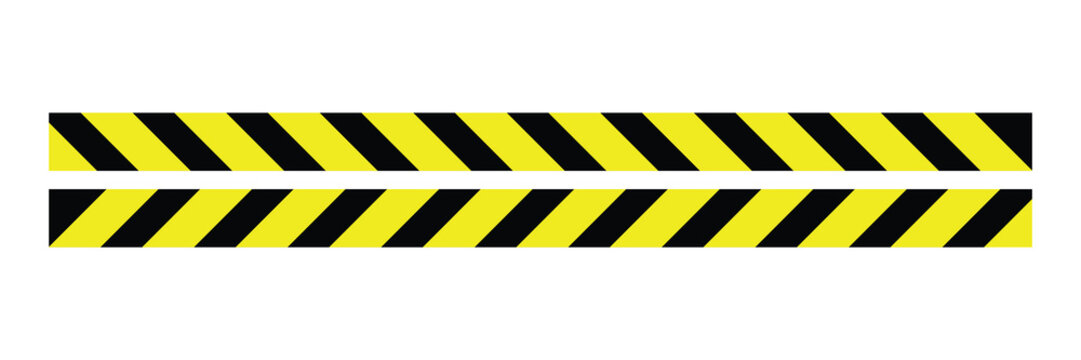 Warning tape with yellow and black diagonal stripes. Warn stop seamless line. Vector illustration on white background. Safety stripe warning caution hazard danger road vector sign symbol. EPS 10