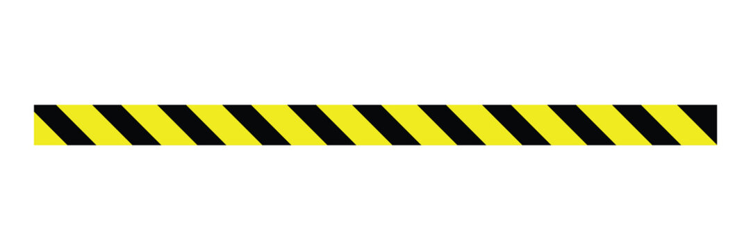 Warning tape with yellow and black diagonal stripes. Warn stop seamless line. Vector illustration on white background. Safety stripe warning caution hazard danger road vector sign symbol. EPS 10