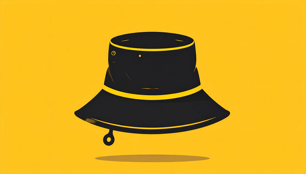 Black bucket hat with yellow stripe