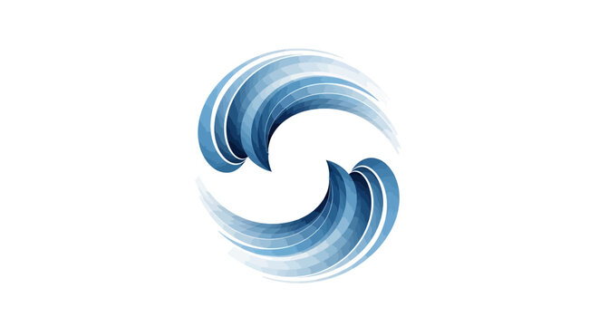 An abstract circular design featuring flowing blue waves on a white background