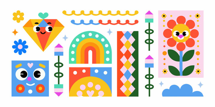 whimsical doodle art with colorful characters illustration