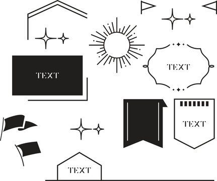 Abstract geometric shapes set vector illustration. Monochrome graphic design elements with retro line, simple form, figure, arch, flower, smiley, hand. Trendy cartoon flat stickers
