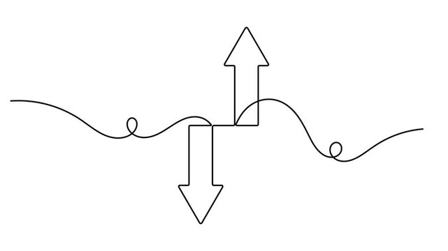 Single line arrow pointing up and down sign continuous one line art drawing on white background minimalist collection of direction and communication symbol 4k animation video