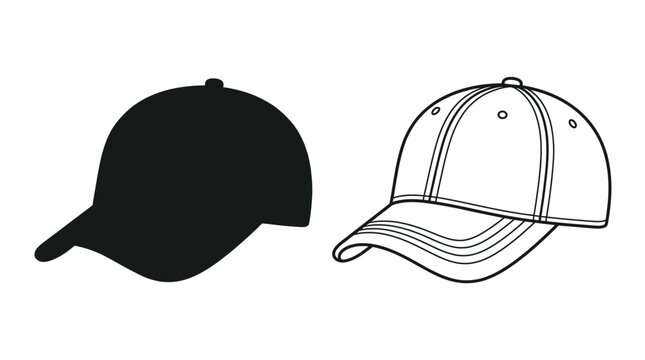 baseball cap silhouette and line drawing hat
