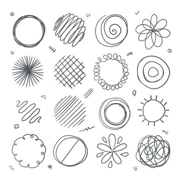 Seamless vector design set of colorful circular icons and decorative elements pattern illustration for web and texture art