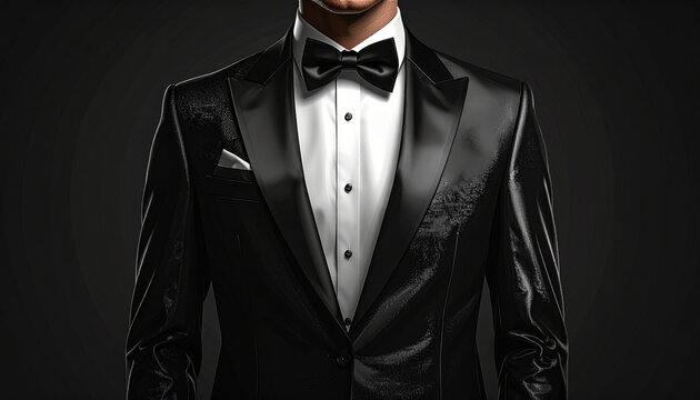 Man in formal tuxedo attire for evening events and weddings