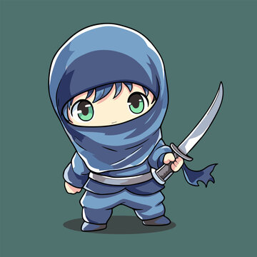 Dark space hooded ninja boy wielding dagger fight cartoon drawing