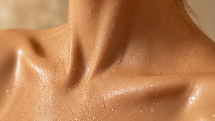 Fototapeta premium Close up of neck with glistening skin, showcasing refreshing aqua ritual that highlights beauty of hydration and care