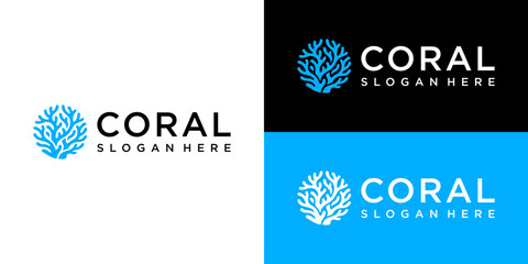 Coral Sea Life Logo Template with Minimalist Blue Reef Icon for Ocean Conservation, Marine Biology, Travel, and Sustainable Business Branding © hustle