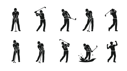 Fototapeta premium Golf Swing Action Pack Black and White Flat Sports Icons 3