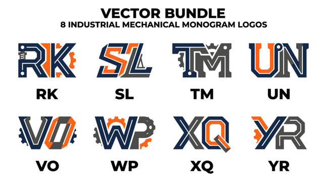 Industrial Mechanical Monogram Logos Bundle.