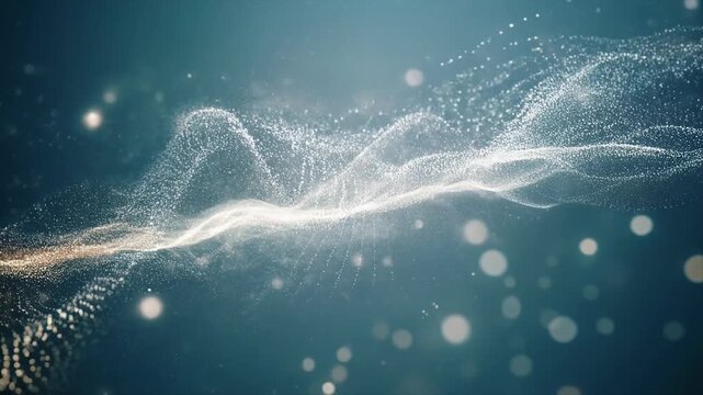 Ethereal radiant dust cloud drifting through ambient waves with soft particles and luminous stillness