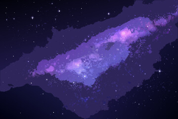 purple nebula in space painting cosmic scene © MSTShikha