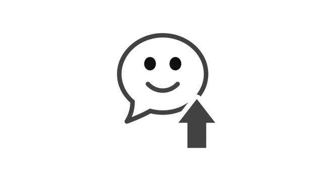 A simple black icon showing a smiling speech bubble with an upward pointing arrow