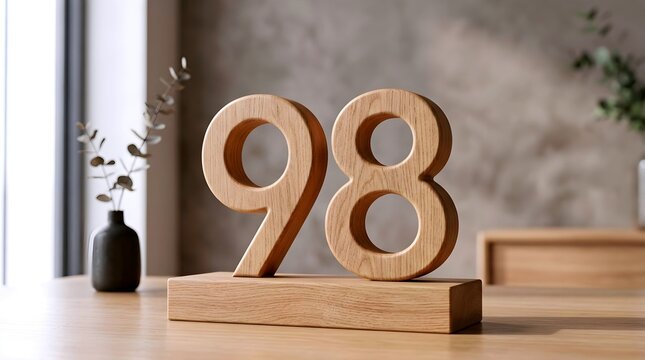 Natural Wood Carved Numerals Eighty Nine Decoration Object Display