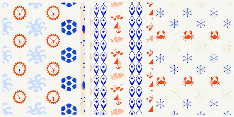 nautical patterns with marine motifs crabs fish © Bijon
