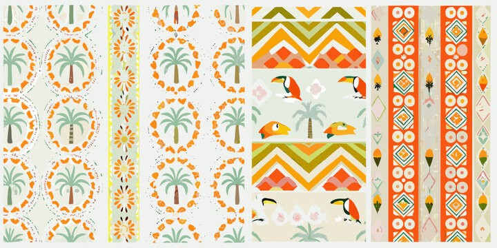 tropical patterns collage vector palm trees birds