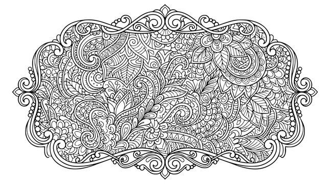 Intricate Floral Zentangle Pattern in Decorative Frame for Adult Coloring Book