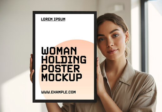 Woman Holding Framed Poster Mockup