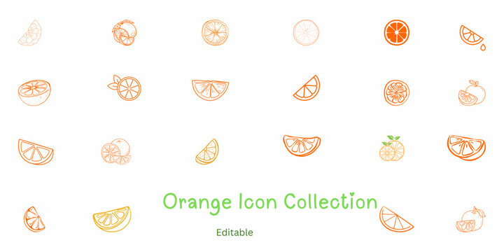 Orange Icon Collection &ndash; Vector Line Art Set of Fresh Citrus Slices, Hand Drawn Mandarin Sketches, Juicy Lemon Segments, and Organic Fruit Graphics for Beverage Packaging Design