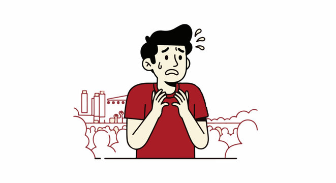 Confused young man pondering with worried expression indoors.