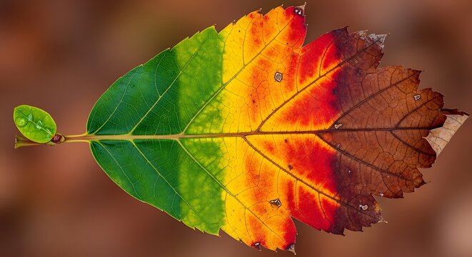 Autumn leaf showing transition of decomposition process