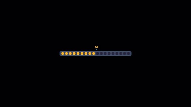 Digital loading bar, horizontal progress indicator, orange percentage counter, hud tech animation, system status display, download upload interface, isolated alpha channel background