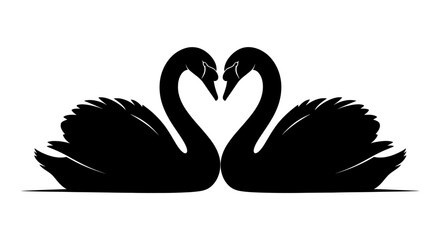 Two swans form a heart shape with their necks on white background symbolizing love and romance © Nimay