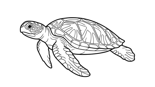 Sea Turtle Line Art Illustration for Coloring Book