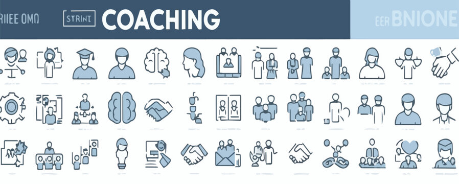 Diverse business coaching icons with a clear focus on mentorship and growth in a clean modern style