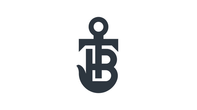Black Anchor Letter B Logo Symbol.