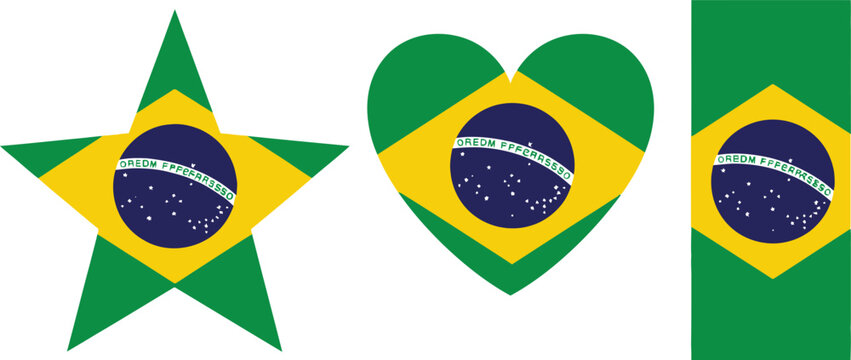 Brazilian flag variations star heart and rectangle shapes