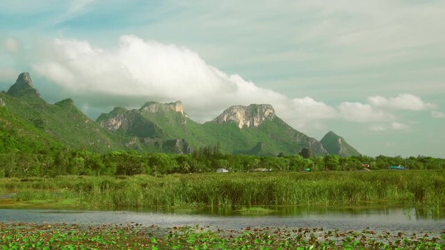 Scenic mountain valley with flowing river at Khao Sam Roi Yot Thailand
