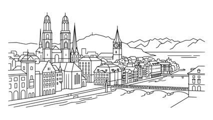 Line Art of Zurich, Switzerland © Organicpatterns
