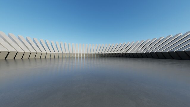 Abstract architecture background, Concrete structure building is on empty cement floor, Scene for car presentation, Modern Exterior, 3D rendering